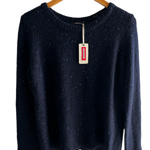 Kookai long sleeve navy crew neck sweater blue sequence back slit